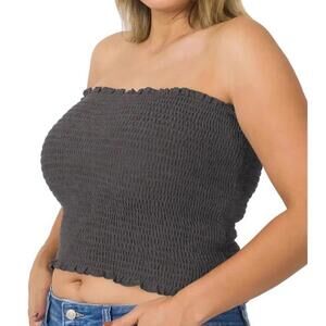 #1413 Zenana NWOT Plus Charcoal Gray Grey Smocked Tube Top Sizes 1X-3X
